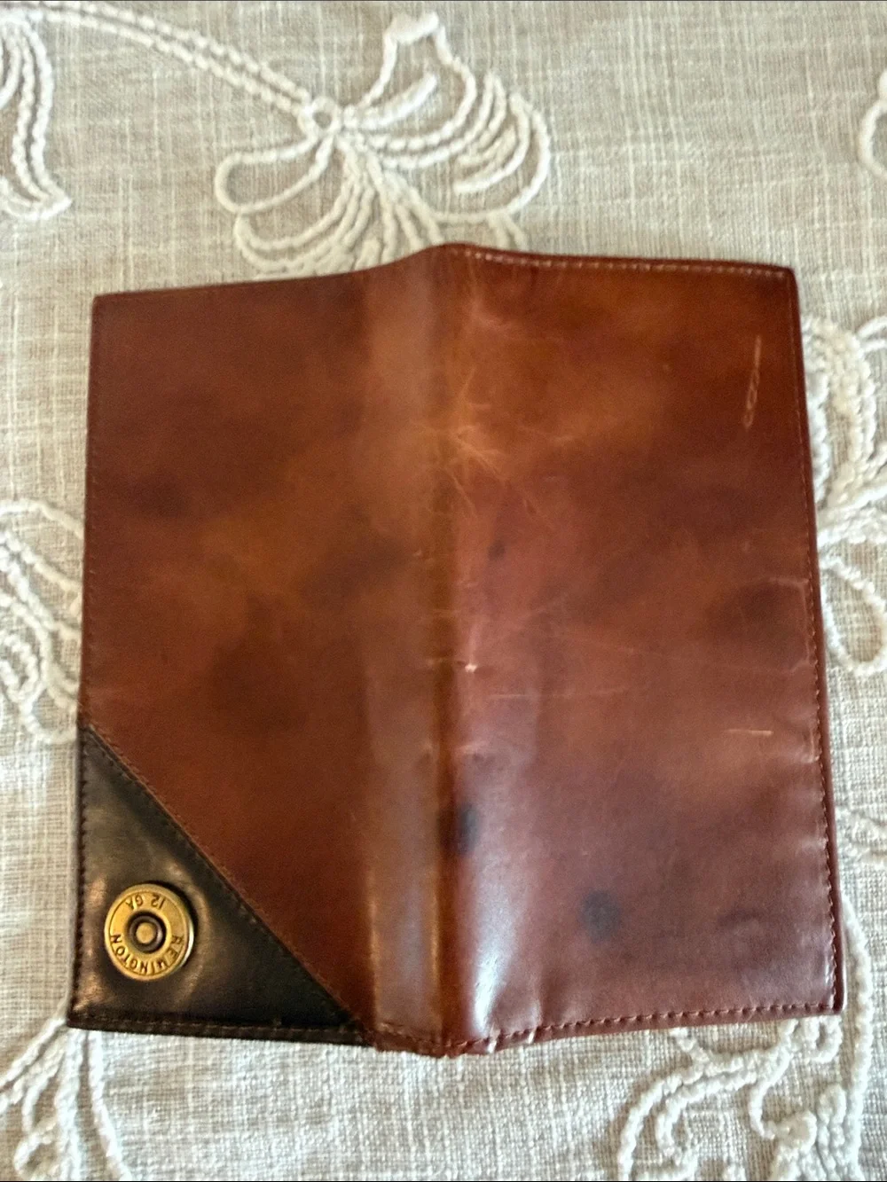 Remington 12 Ga Vintage Brown and Black Leather Slim Long Bifold Wallet